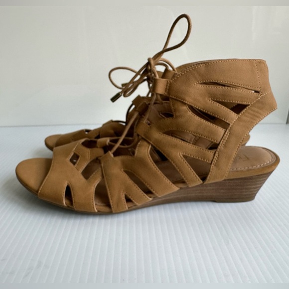Franco Sarto Lace Up Wedge Sandals Tan Size 9.5 Summer - Picture 4 of 10